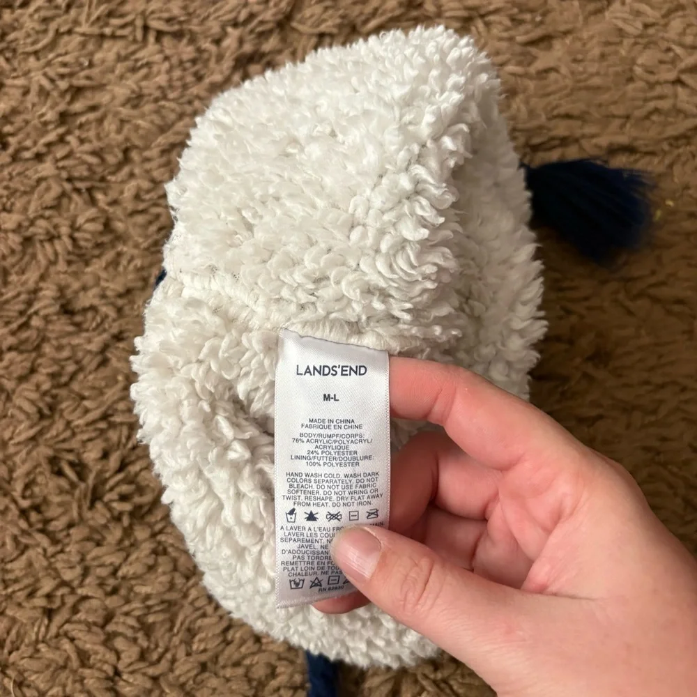 Lands' End Blue Gray Kids Pom-Pom Hat Ski Medium Large Braid Tassel